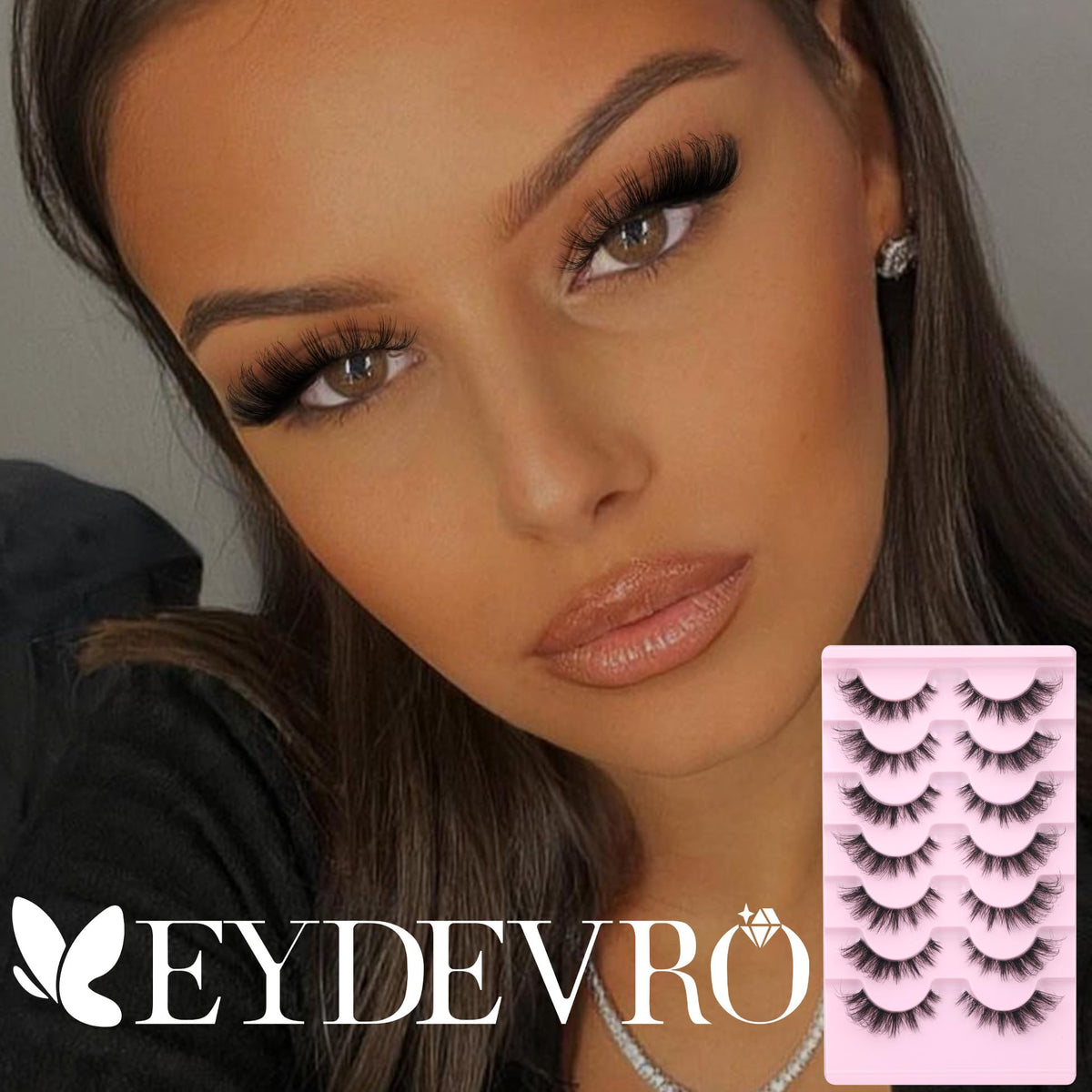 EYDEVRO lashes applied in daytime makeup showing natural lift