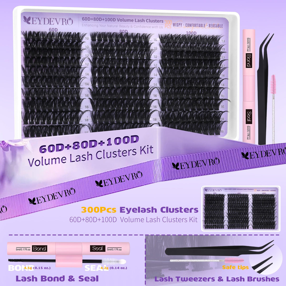EYDEVRO length comparison 10–18mm clusters illustrating customizable volume choices