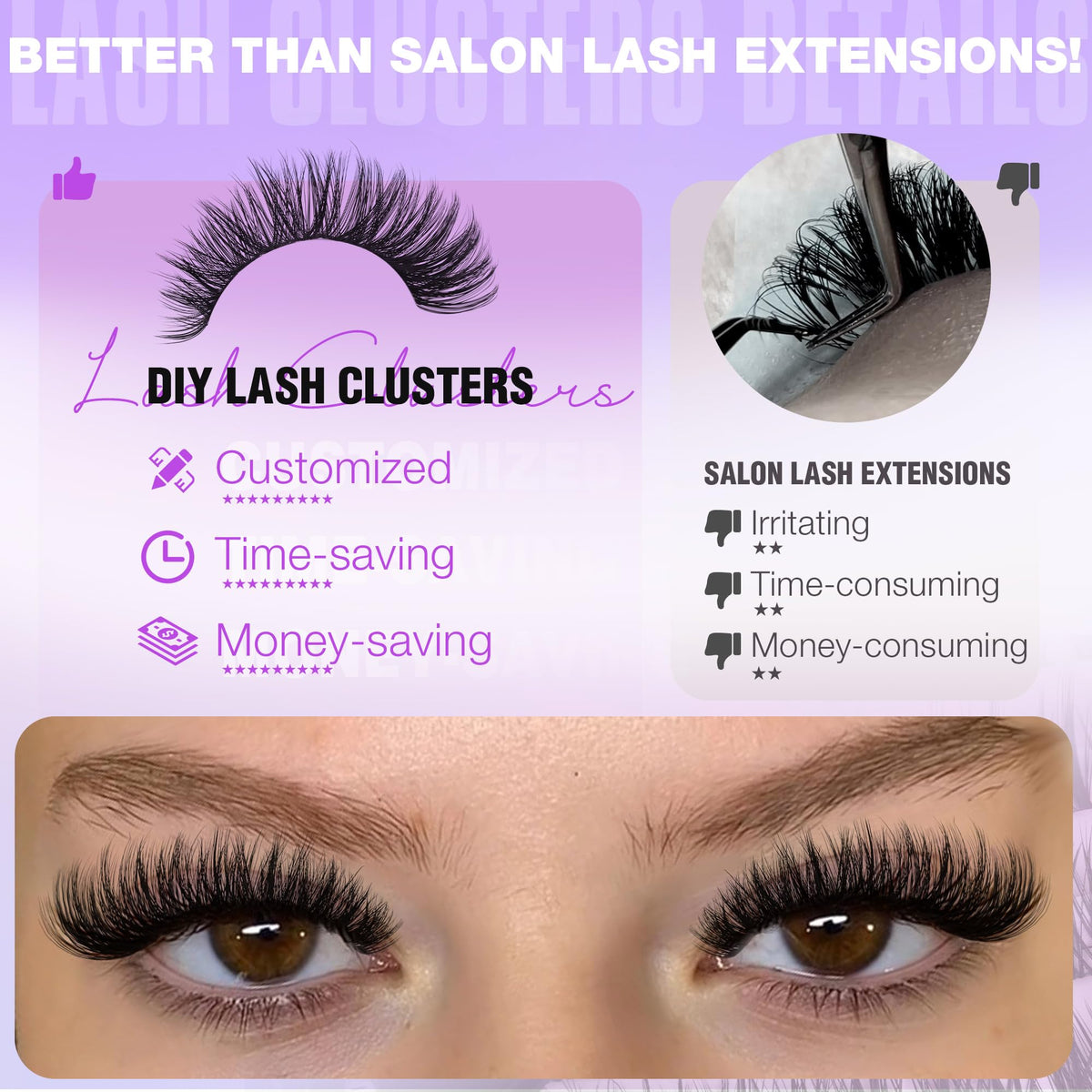 EYDEVRO lifestyle glam shot with finished lashes highlighting bold photogenic results