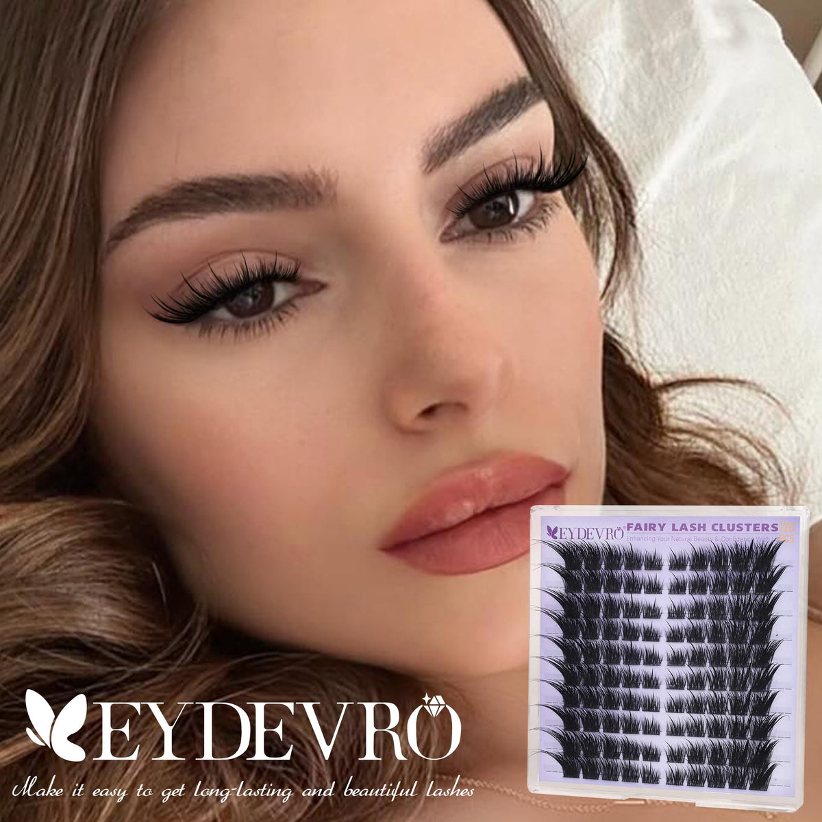 EYDEVRO side profile showing lifted outer lashes creating a fox-eye