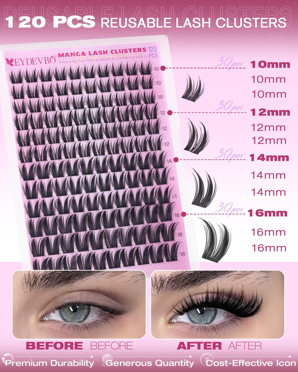 EYDEVRO side profile of worn cluster lashes emphasizing lifted outer corner