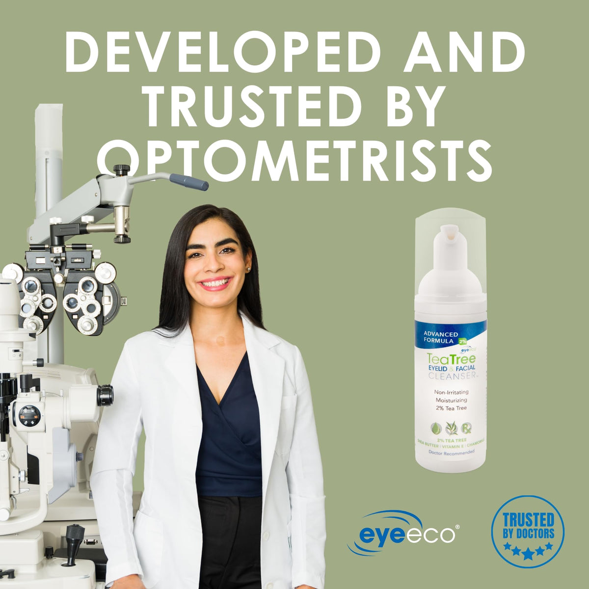 EYEECO being used to cleanse eyelid area demonstrating gentle action
