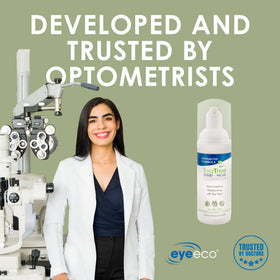 EYEECO being used to cleanse eyelid area demonstrating gentle action