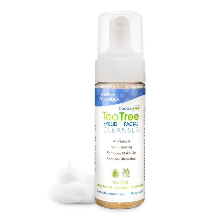 EYEECO front bottle shot showing product and calming tea tree benefits
