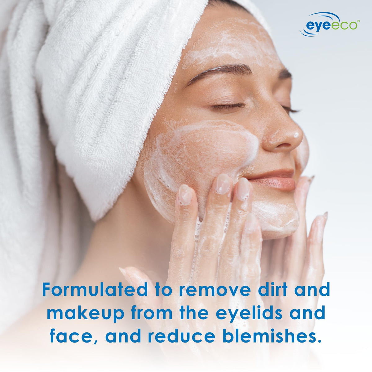 EYEECO foam on hand demonstrating gentle texture and soothing hydration