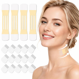 EYEKSTON front packaging showing 20 clear neck tape pieces and benefits