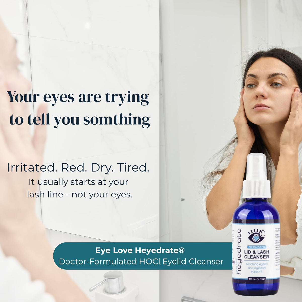Eye Love close-up pump action demonstrating controlled hygienic dispensing benefit