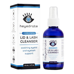 Eye Love front bottle showing 4oz glass and pump for gentle daily eyelid cleansing