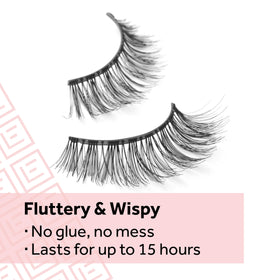 Eylure in-use shot of applying pre-glued lash quickly for fast glam