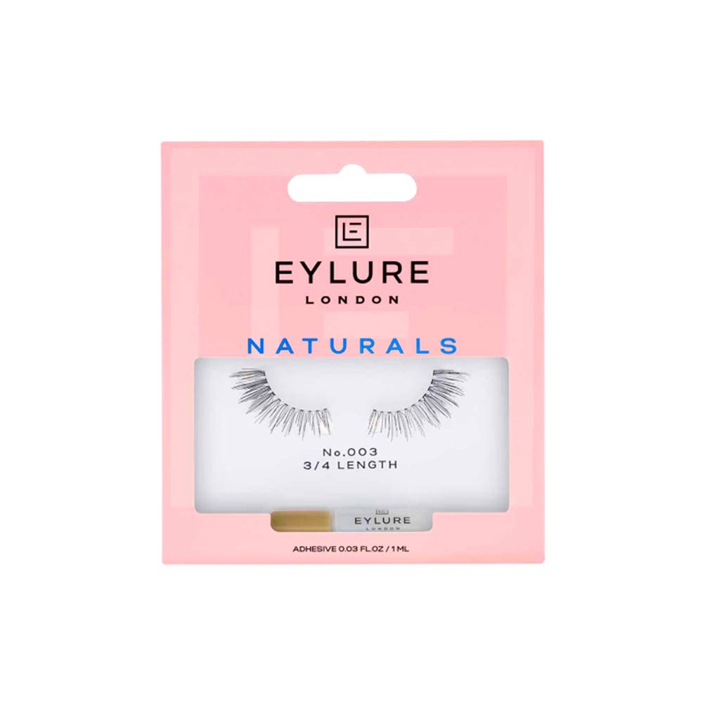 Eylure Naturals Accent No. 003 front packaging showing pair and glue for easy application