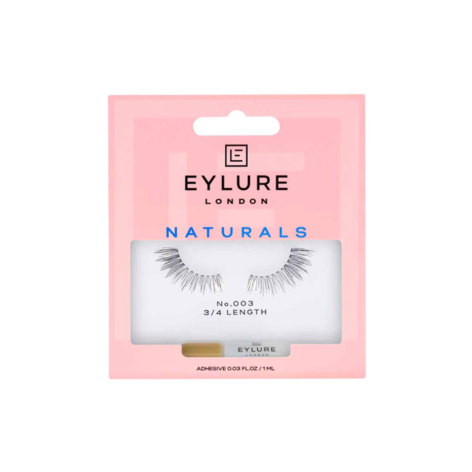 Eylure Naturals Accent No. 003 front packaging showing pair and glue for easy application