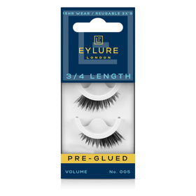 Eylure front packaging showing the No. 005 pre-glued lashes and benefits