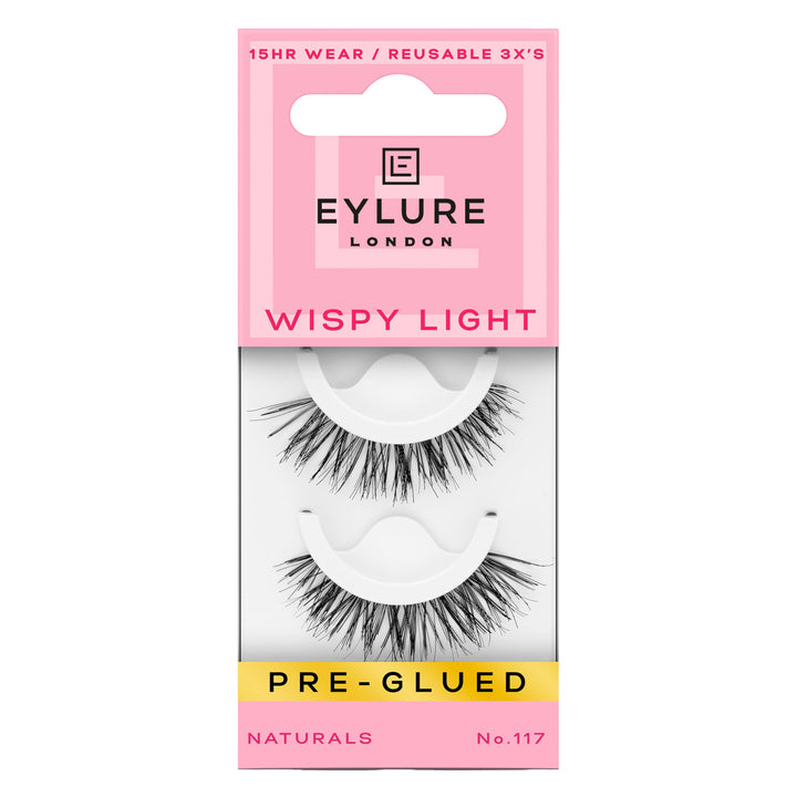 Eylure front packaging showing Wispy Light No. 117 and quick-apply benefit