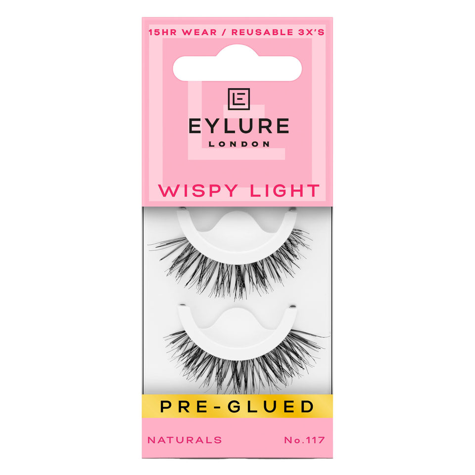 Eylure front packaging showing Wispy Light No. 117 and quick-apply benefit