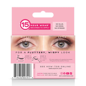 Eylure lashes styled with evening makeup showing enhanced eyes without heavy glue