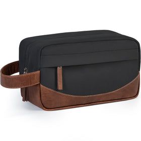 Ezday front view of black toiletry bag showing neat profile and durability