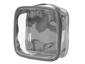 EzPacking front view of gray pouch showing transparent storage benefit