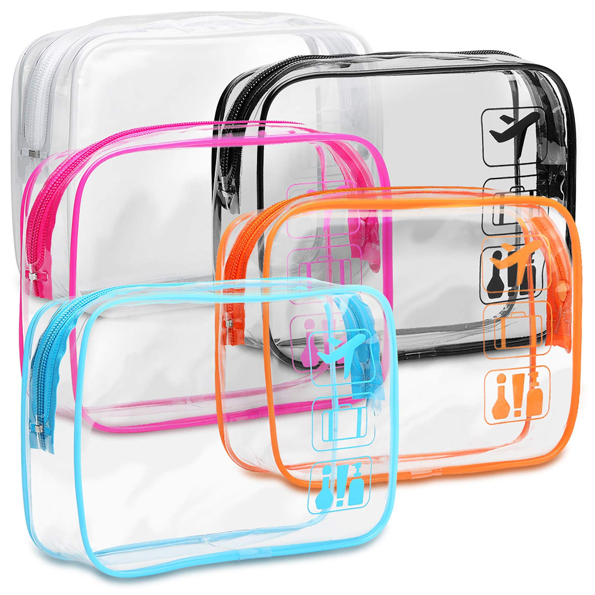 F-color front packaging view showing five clear TSA-approved bags for faster security