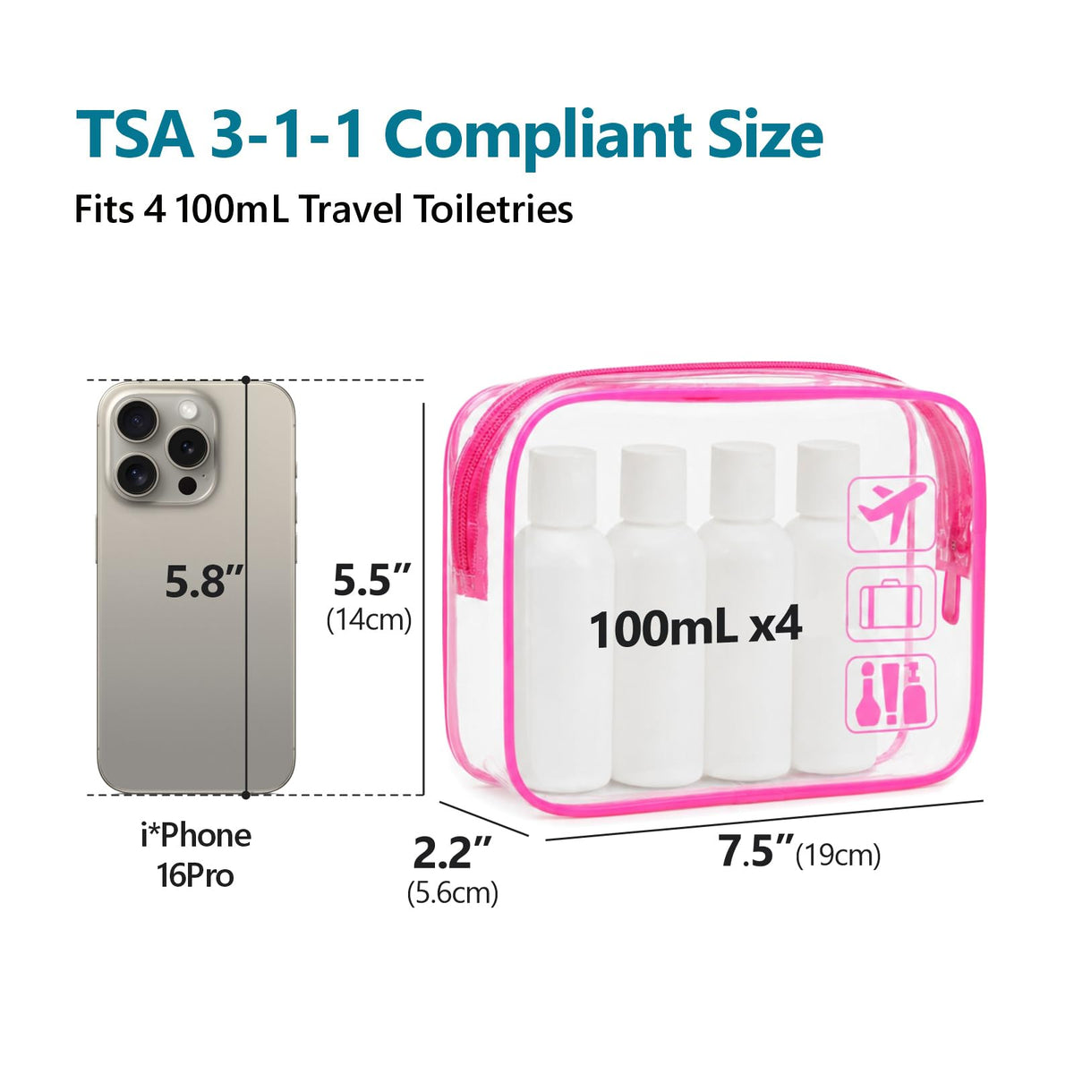 F-color inside view filled with travel bottles for quick visibility and organization