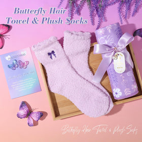 Faankiton fuzzy bow-tie socks with bath bomb, delivering cozy warmth and relaxation