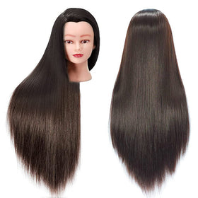 FABA front view mannequin head with long brown hair showing realistic features and styling ease