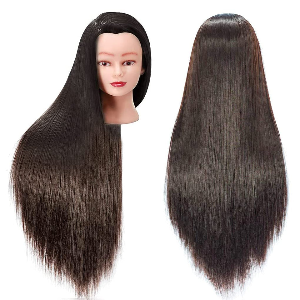 FABA front view mannequin head with long brown hair showing realistic features and styling ease