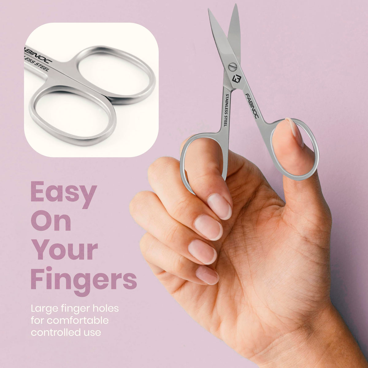 FABINOC scissors stored in soft-lined synthetic leather pouch for travel protection