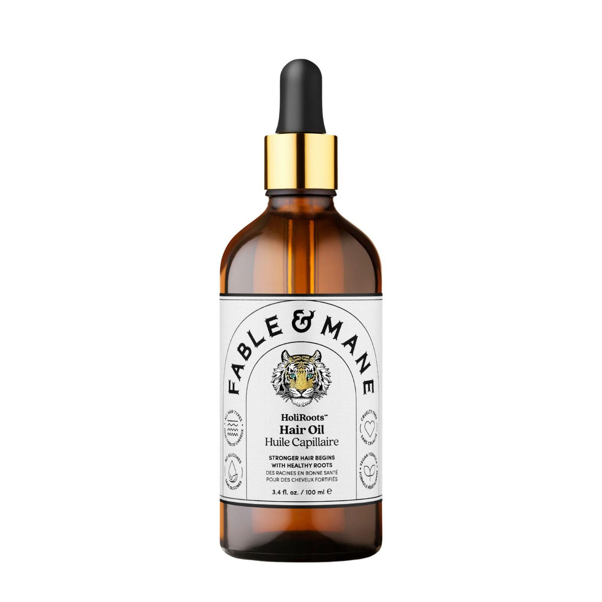 Fable & Mane front bottle view showing product and benefits