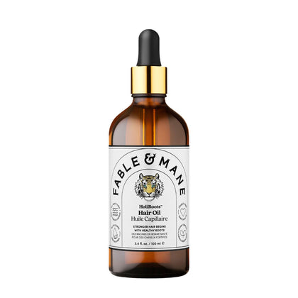 Fable & Mane front bottle view showing product and benefits