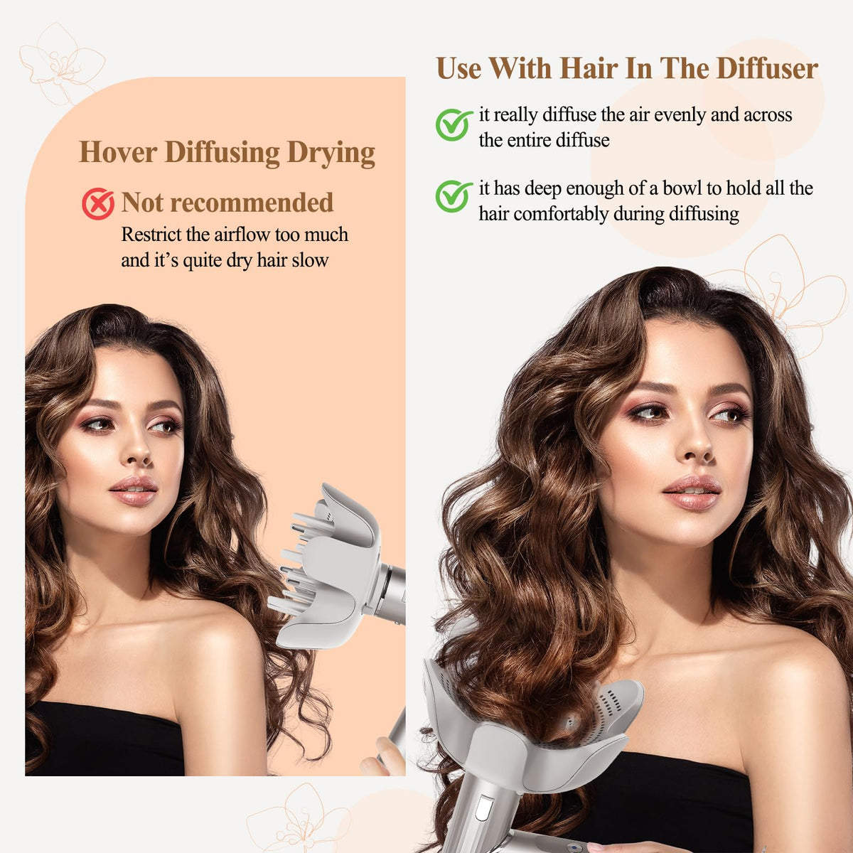 Fabmira diffuser flower-shaped vent pattern guiding spiral airflow for less frizz