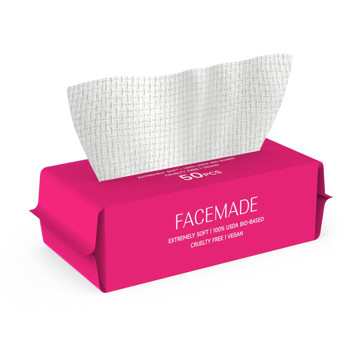 FACEMADE front packaging showing soft pack and 50 count for travel convenience