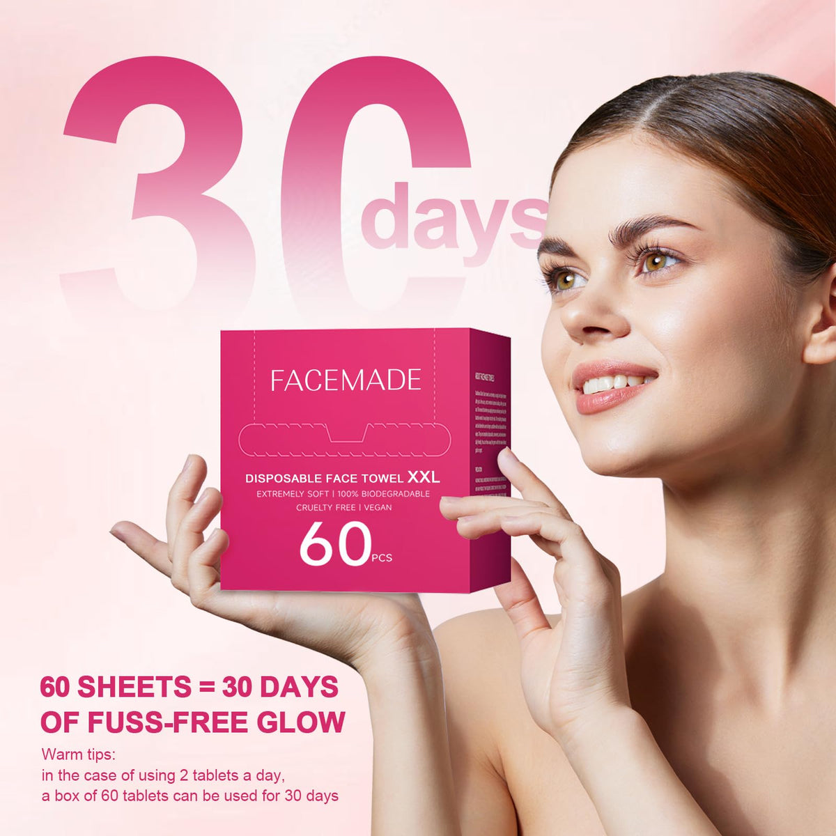 FACEMADE towels in travel toiletry bag for portable skincare convenience