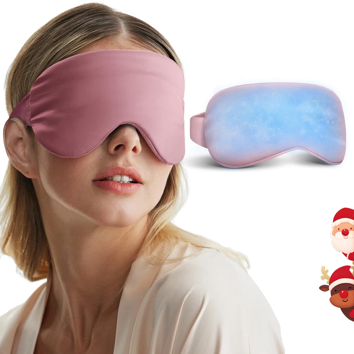 FACEMOON front view of pink cooling eye mask showing shape and fabric comfort
