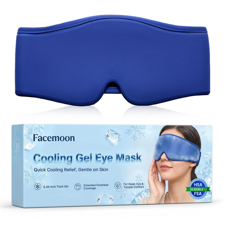FACEMOON front view blue mask showing full-eye cooling and comfort