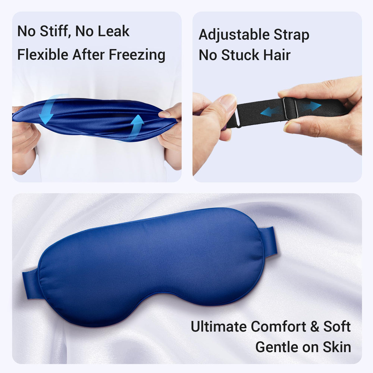 FACEMOON eye mask on model relaxing for migraine and puffiness relief benefit