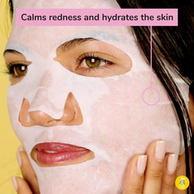 FACETORY model wearing mask after sun exposure demonstrating cooling and soothing effect