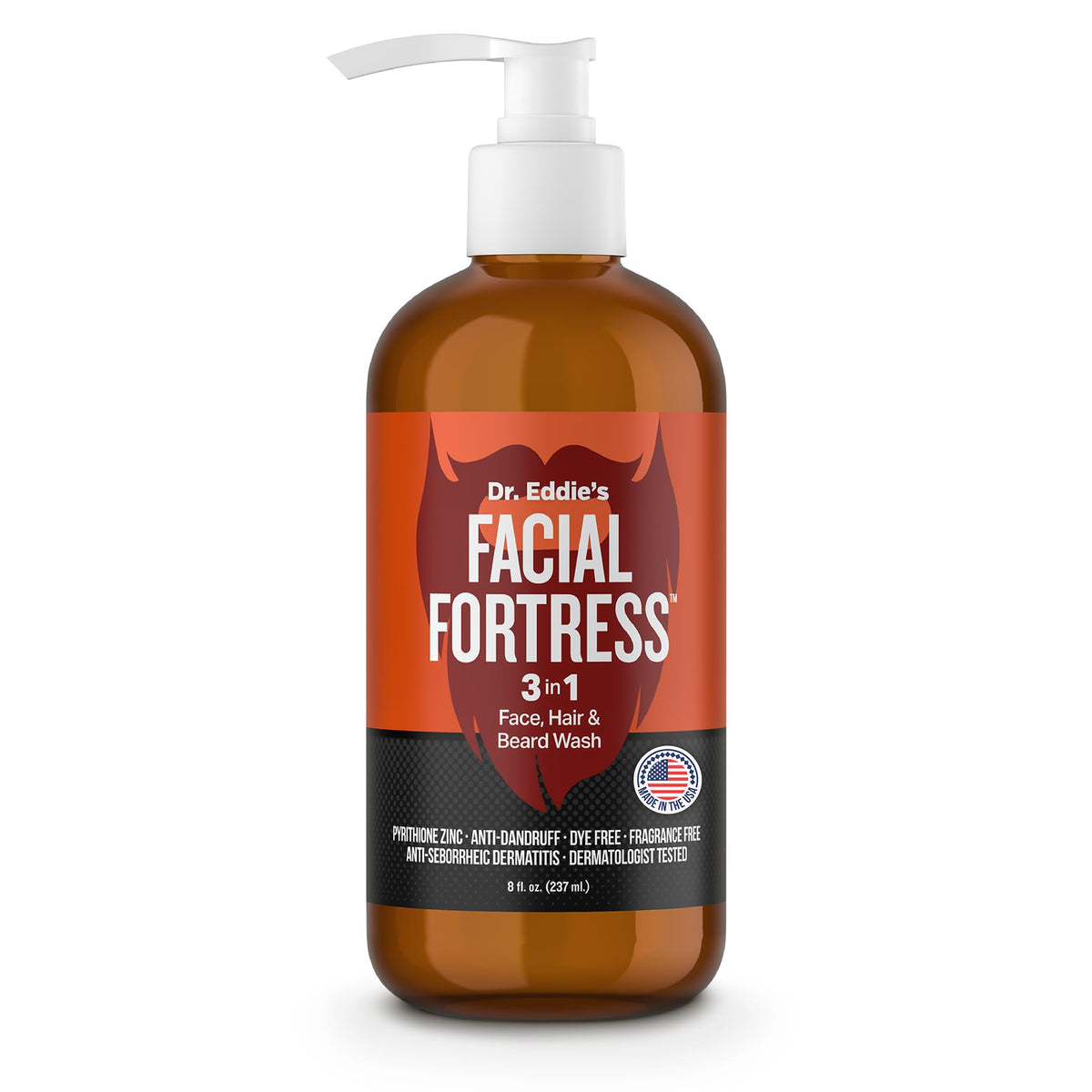 Facial Fortress front bottle image showing clear label and 8 fl oz size for easy ID