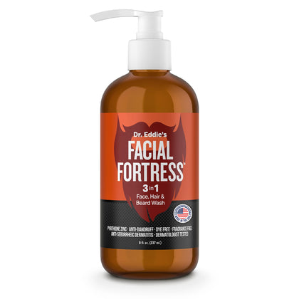 Facial Fortress front bottle image showing clear label and 8 fl oz size for easy ID