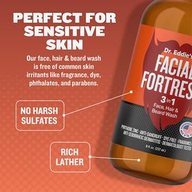 Facial Fortress in-use shot of man rinsing beard showing reduced irritation potential