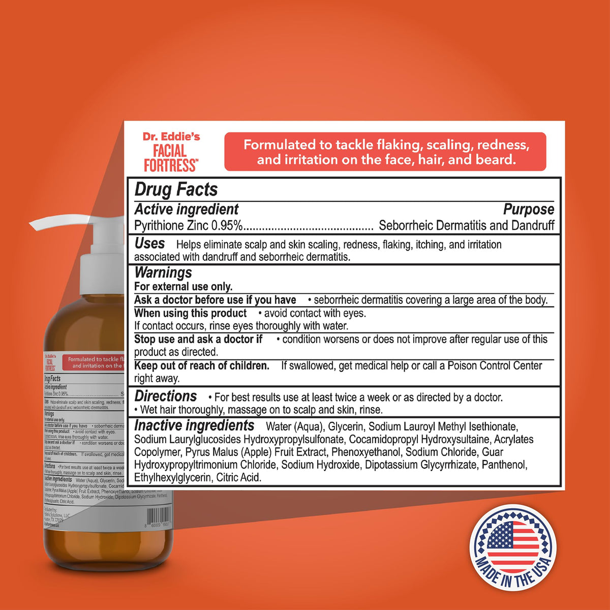 Facial Fortress pump and ingredient label close-up highlighting medicated formula benefits