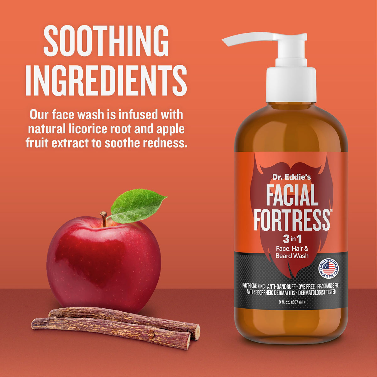 Facial Fortress bottle held in hand showing compact 8 fl oz travel-friendly size