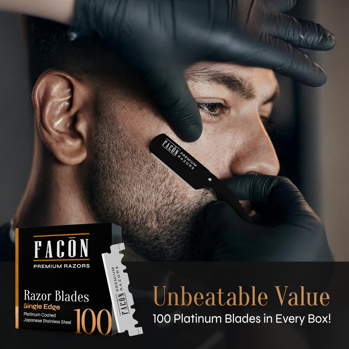 FACON stack of 100 platinum blades showing supply for long-term use
