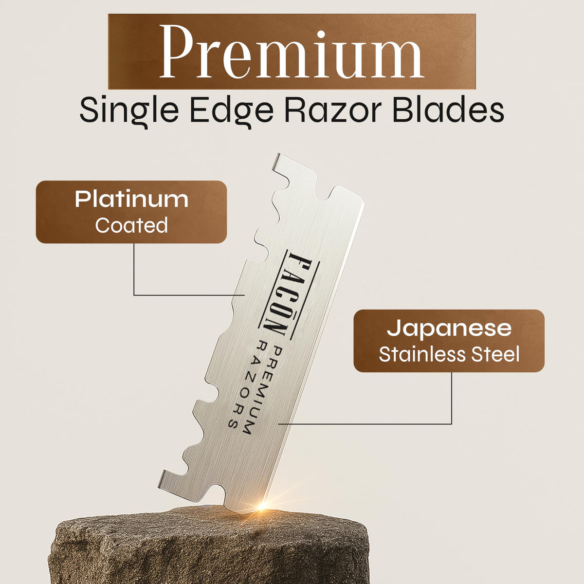 FACON blade edge close-up showing sharp precision for smooth shaves