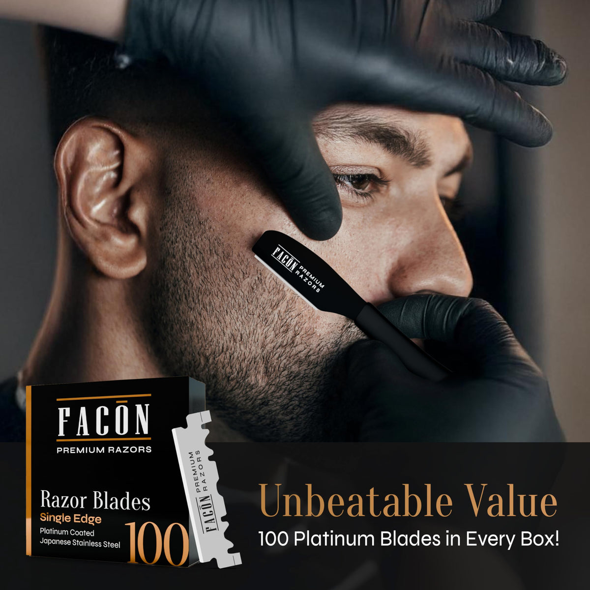 FACON blade installed in razor illustrating secure fit and easy changeover