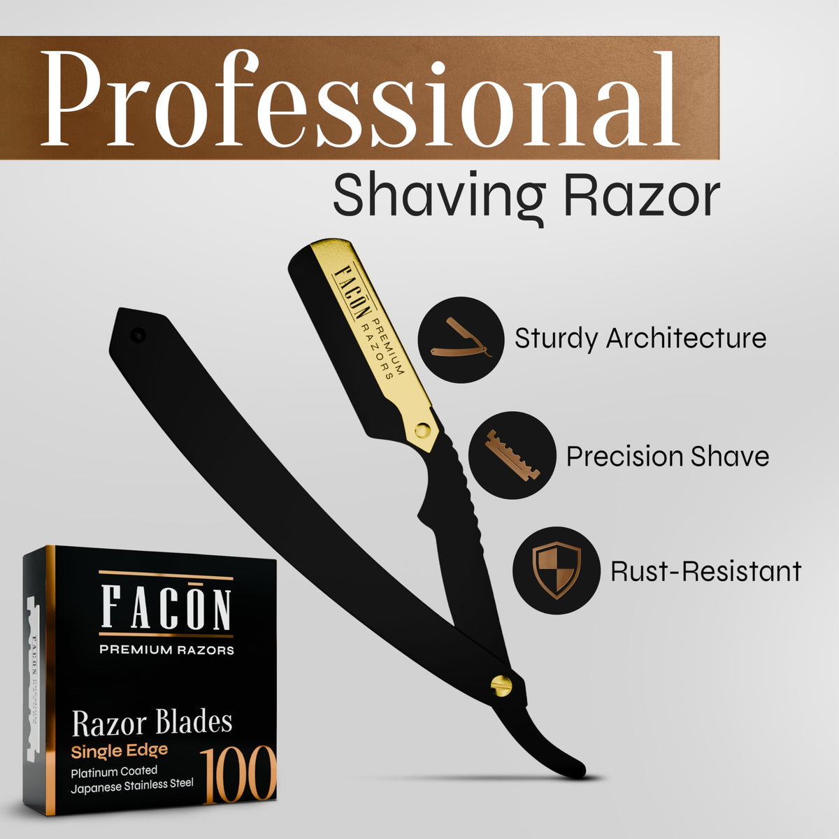 FACON ergonomic handle close-up for improved grip and precise shaving