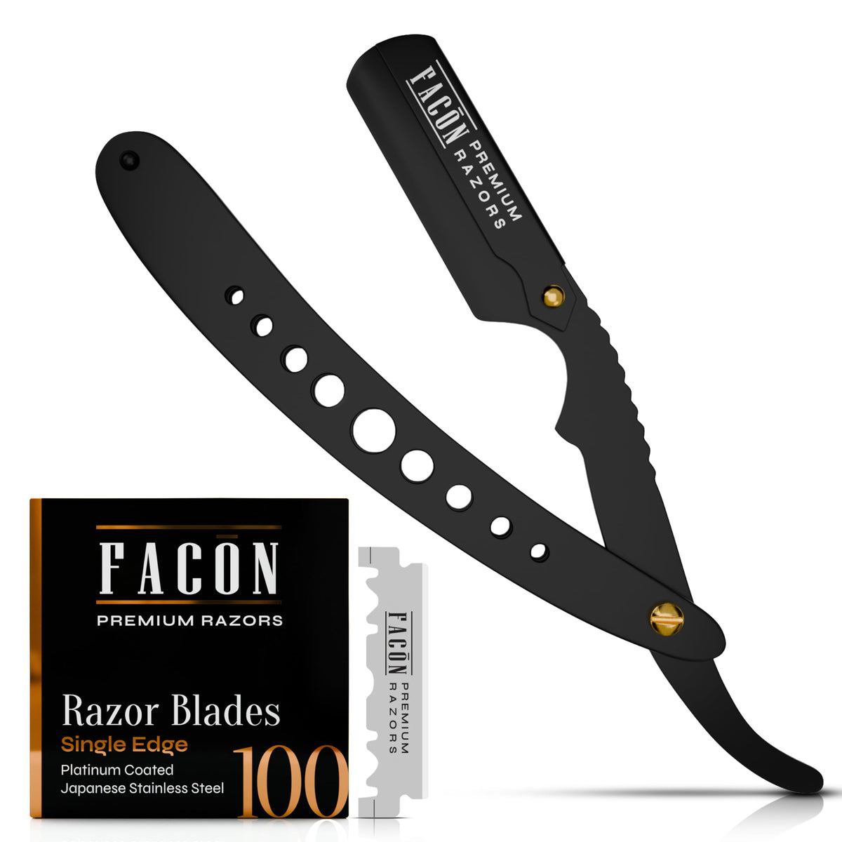FACON front packaging showing the full straight razor kit and blades for reliable grooming