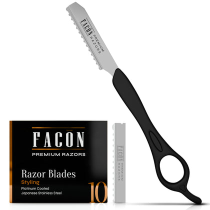 FACON front view packaging showing complete razor kit and extras for professional styling