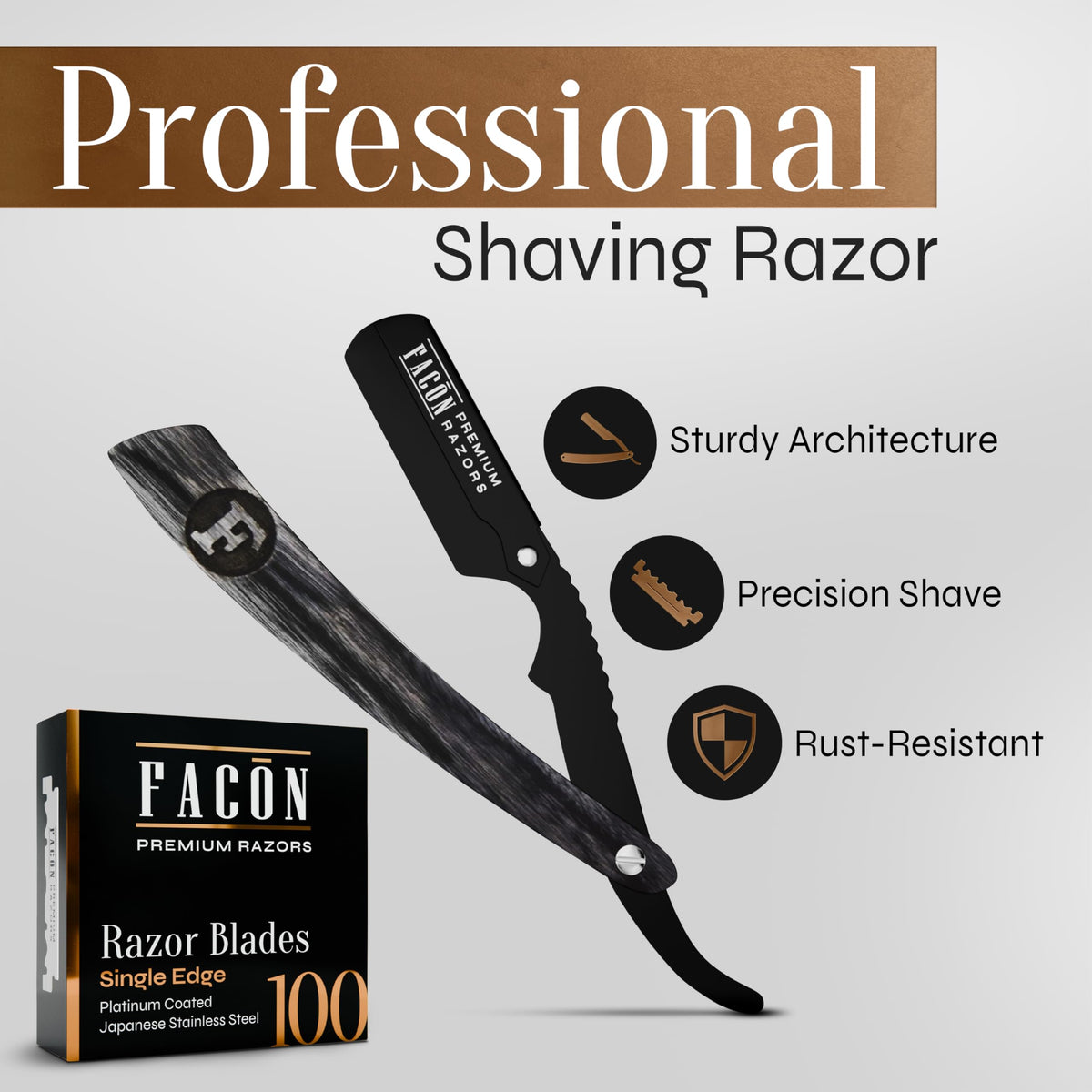 FACON handle close-up showing ergonomic wooden grip for better control