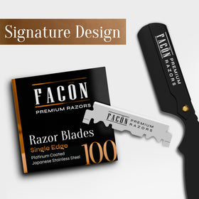 FACON lifestyle shot of man shaving with blade for reliable home grooming