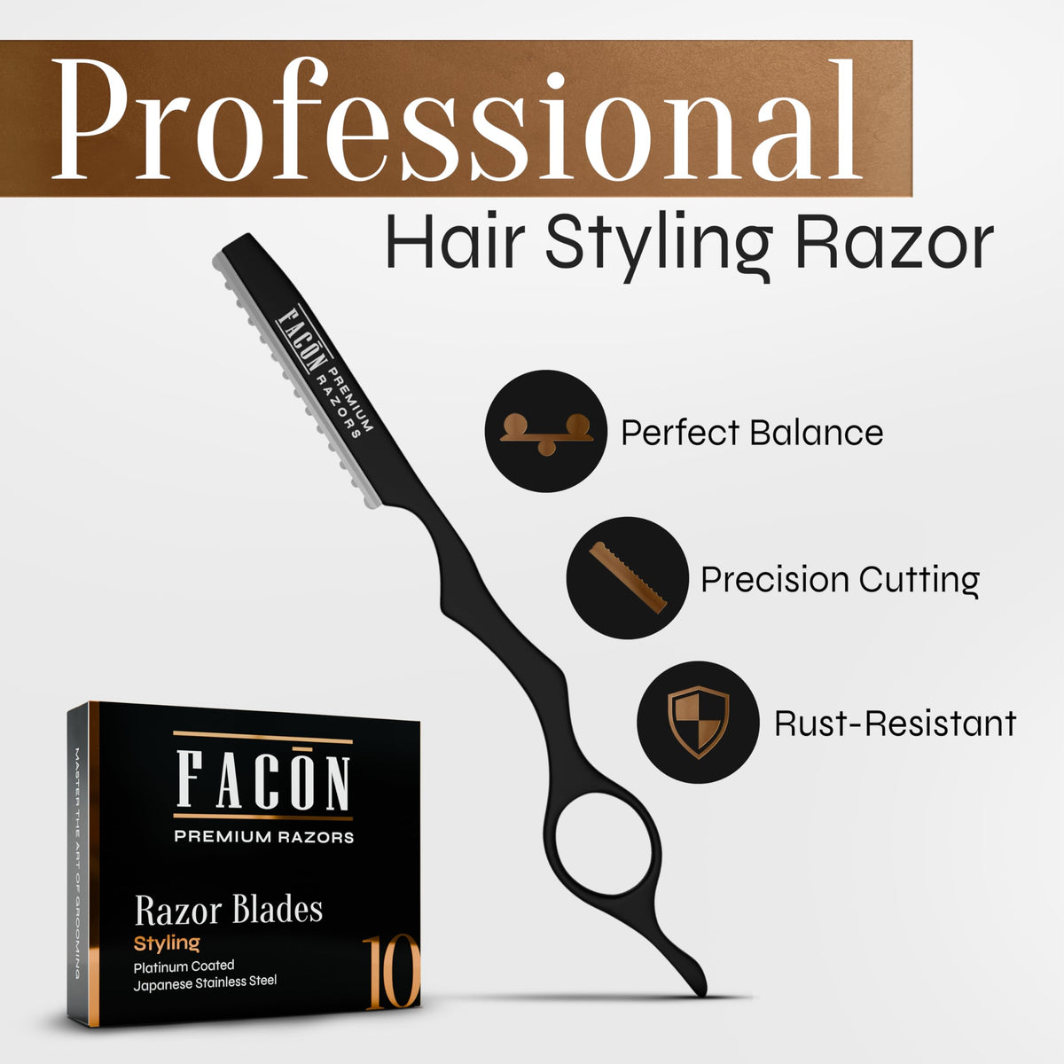 FACON blade close-up displaying Faether edge sharpness for smoother, cleaner slices